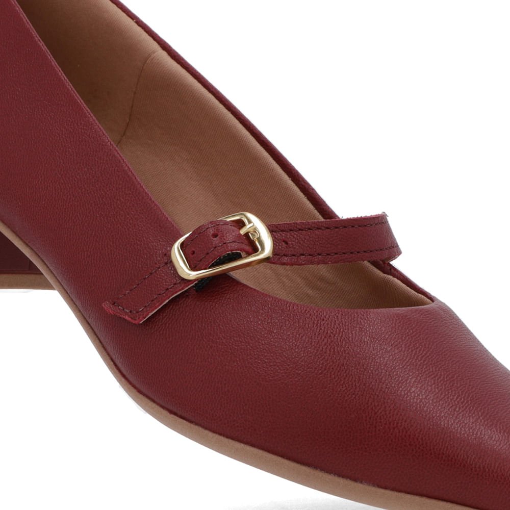 Scarpin Vermelho Couro Bico Fino Tira Vermelho 4