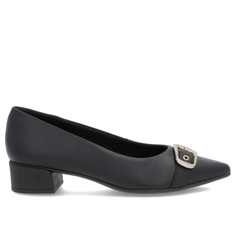 Scarpin Preto Couro Bico Fino Fivela Preto 1
