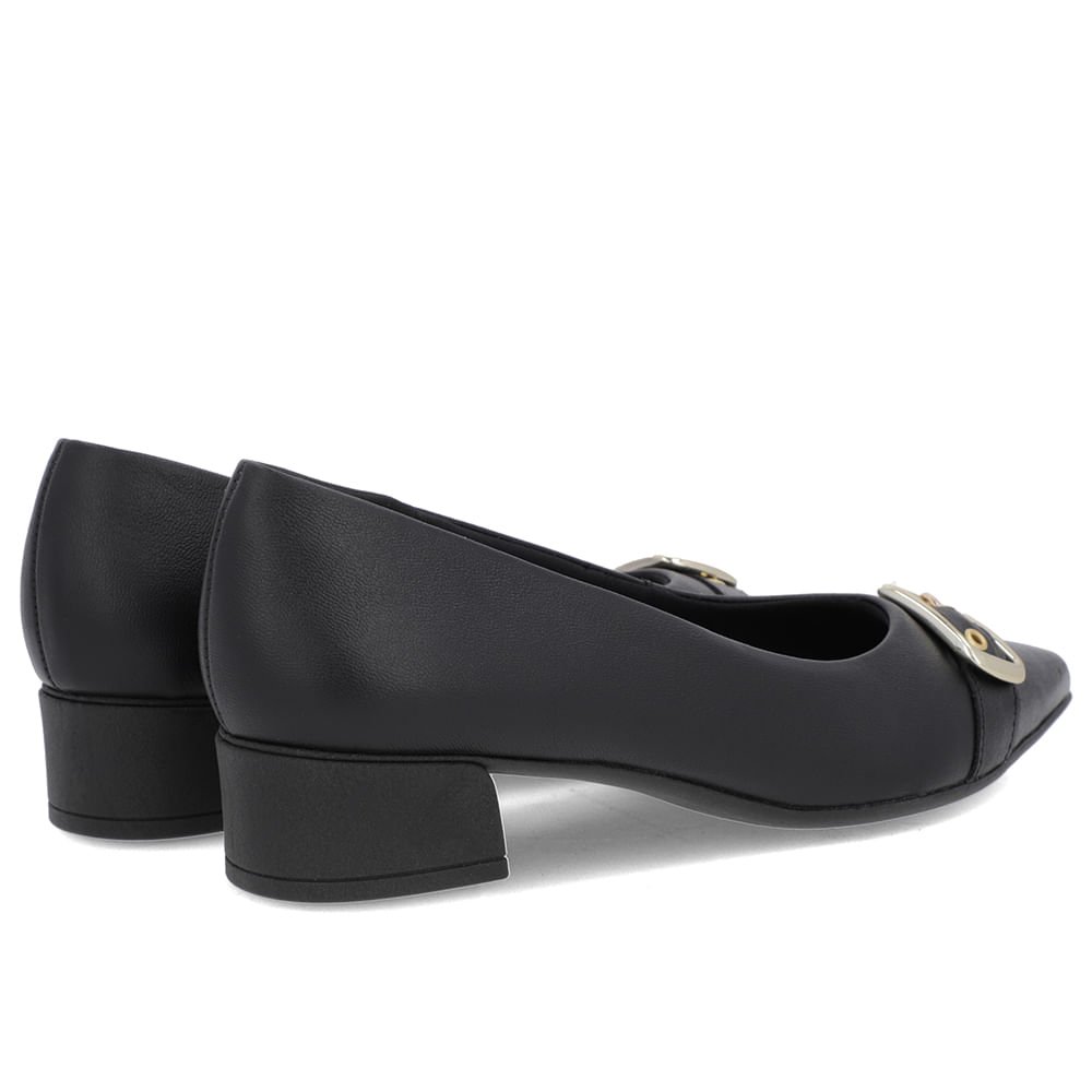 Scarpin Preto Couro Bico Fino Fivela Preto 3
