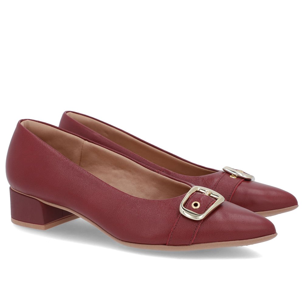Scarpin Vermelho Couro Bico Fino Fivela Vermelho 2