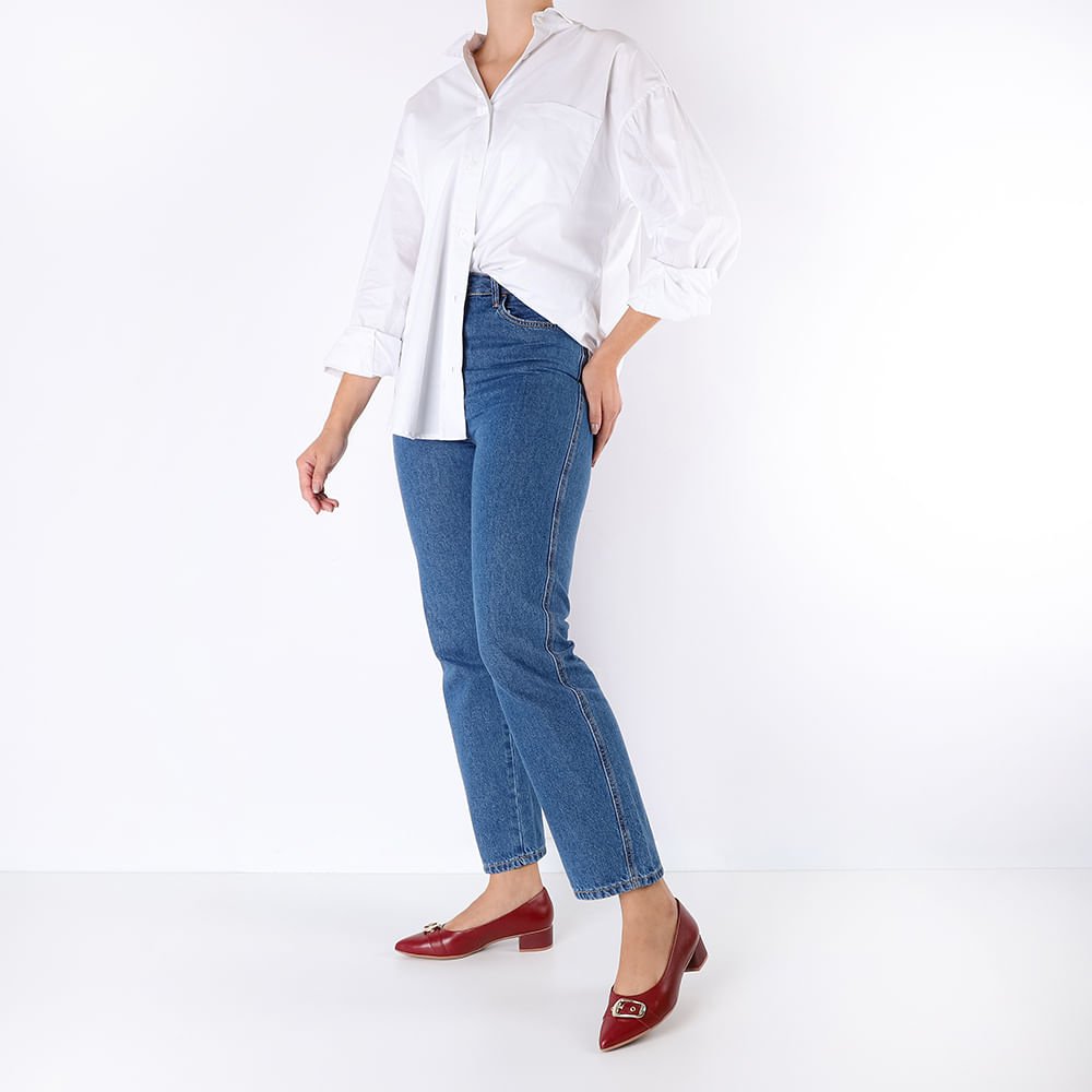 Scarpin Vermelho Couro Bico Fino Fivela Vermelho 4