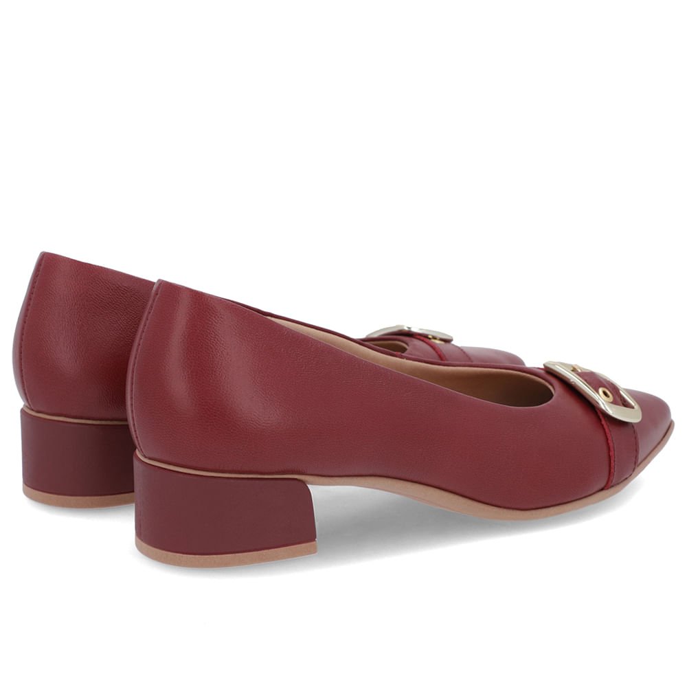 Scarpin Vermelho Couro Bico Fino Fivela Vermelho 3