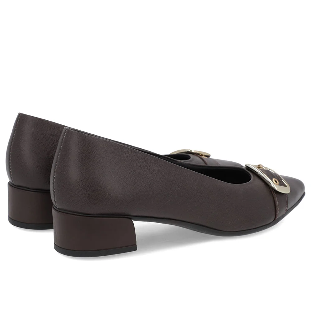 Scarpin Marrom Ganache Couro Bico Fino Fivela Marrom 3