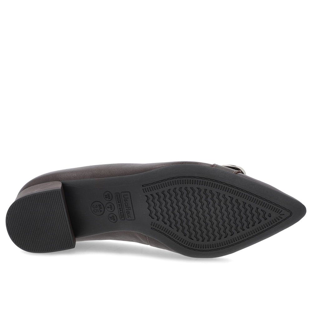 Scarpin Marrom Ganache Couro Bico Fino Fivela Marrom 5