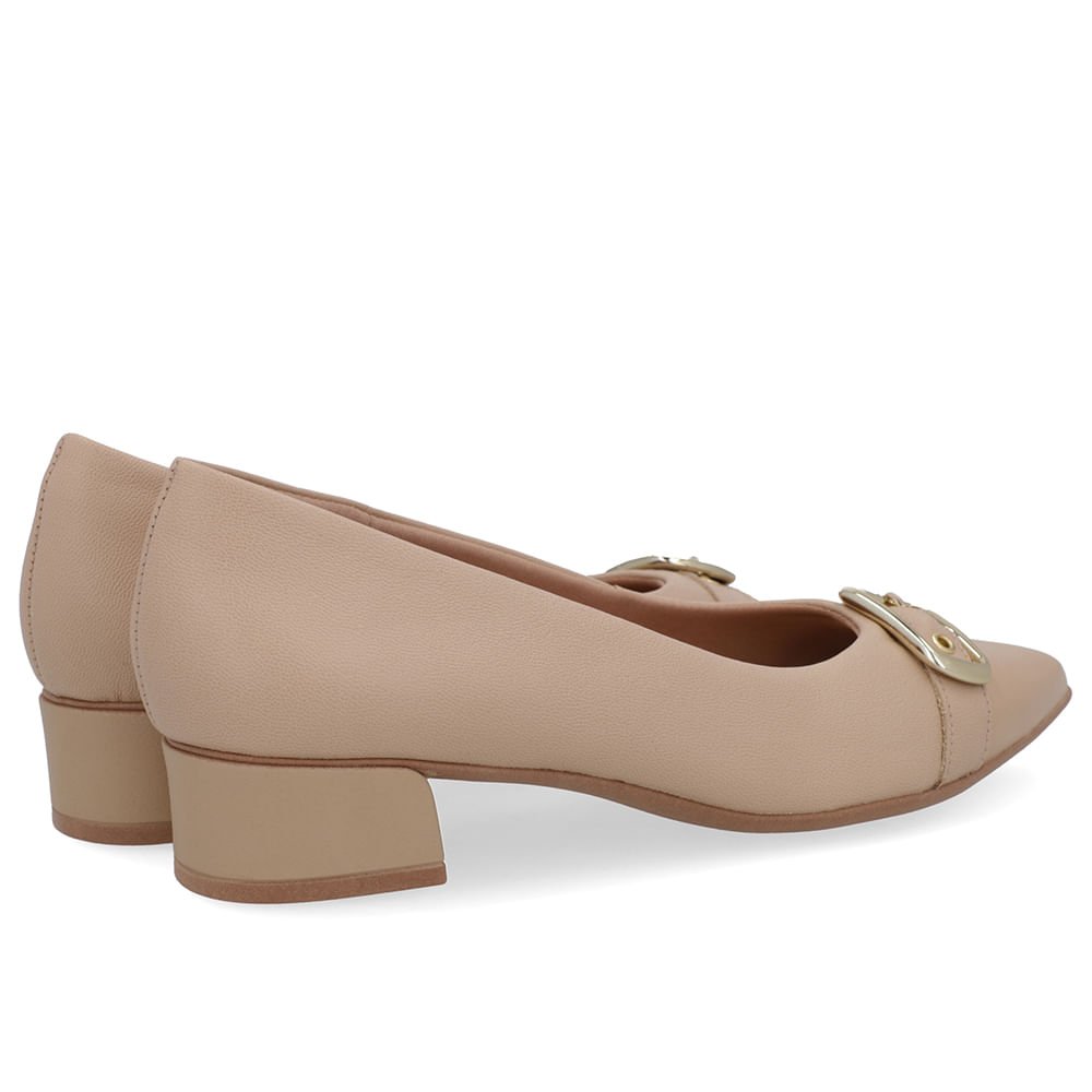 Scarpin Bege Couro Bico Fino Fivela Bege 3