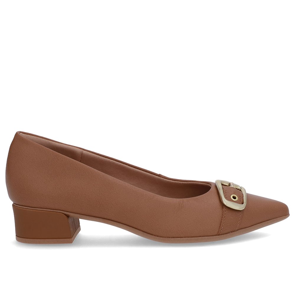 Scarpin Marrom Caramelo Couro Bico Fino Fivela Marrom 1