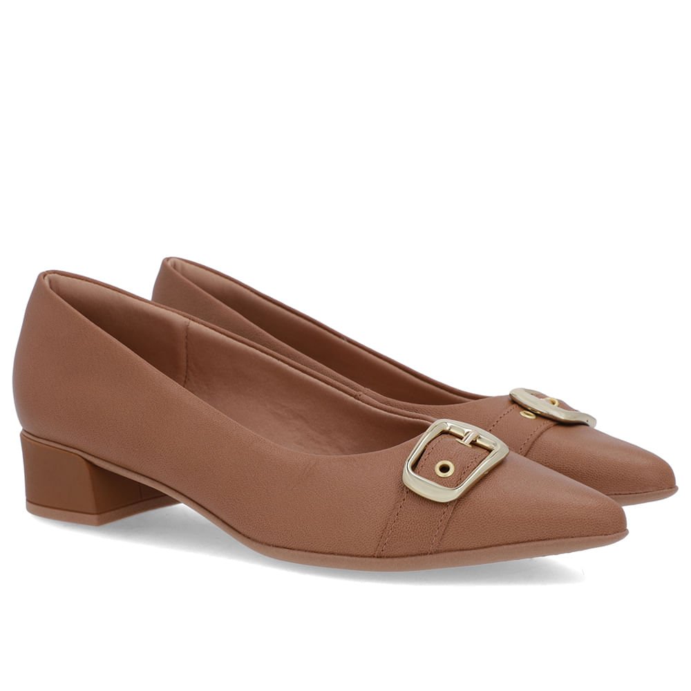 Scarpin Marrom Caramelo Couro Bico Fino Fivela Marrom 2