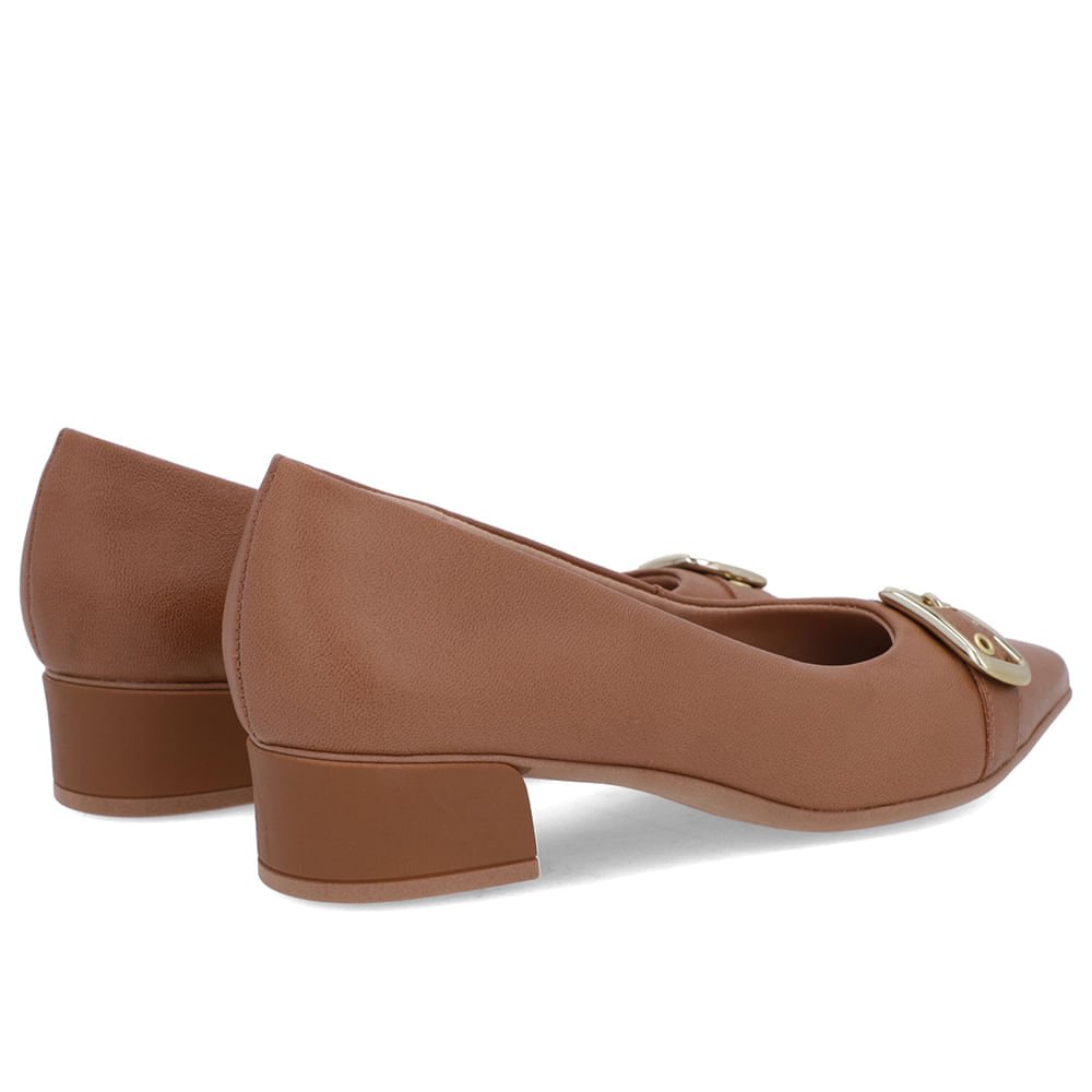 Scarpin Marrom Caramelo Couro Bico Fino Fivela Marrom 3