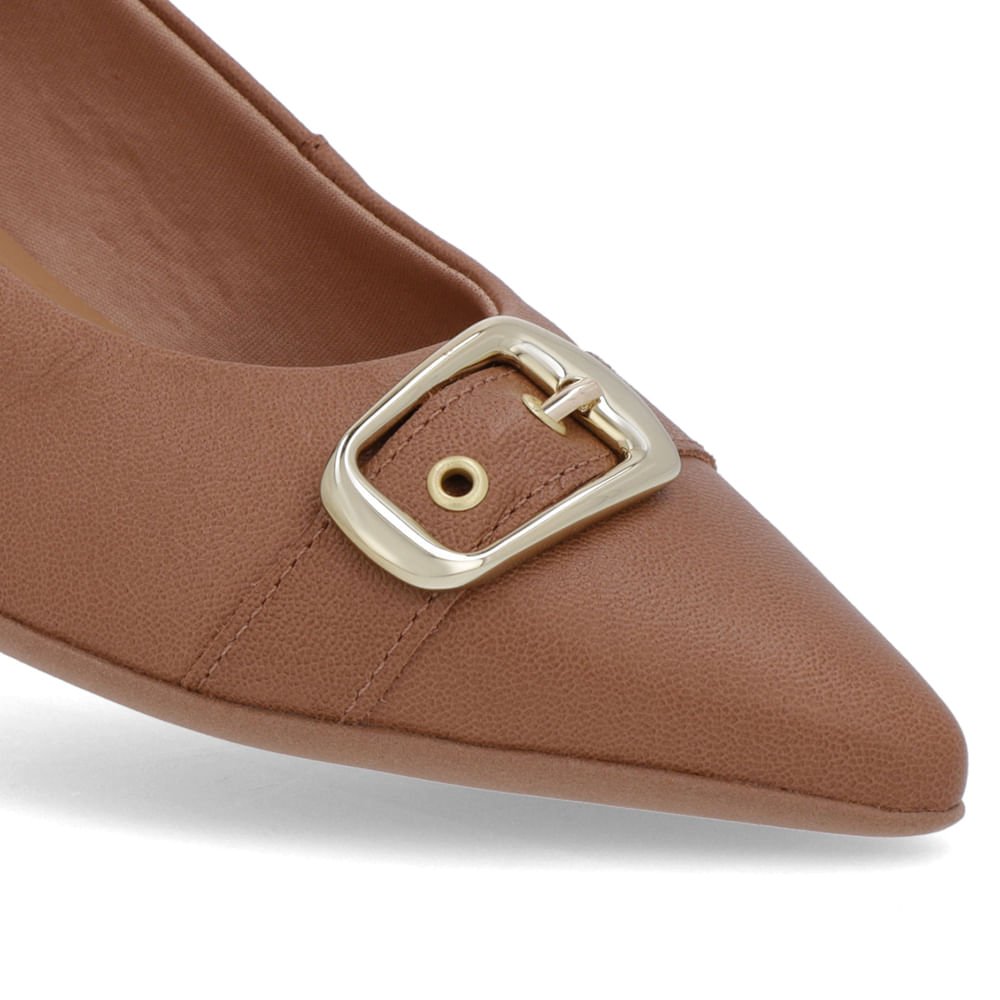 Scarpin Marrom Caramelo Couro Bico Fino Fivela Marrom 4