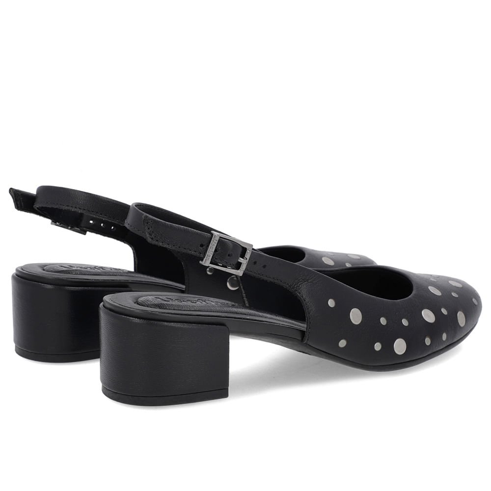 Slingback Preto Bico Redondo Couro Laser Tachas Preto 3