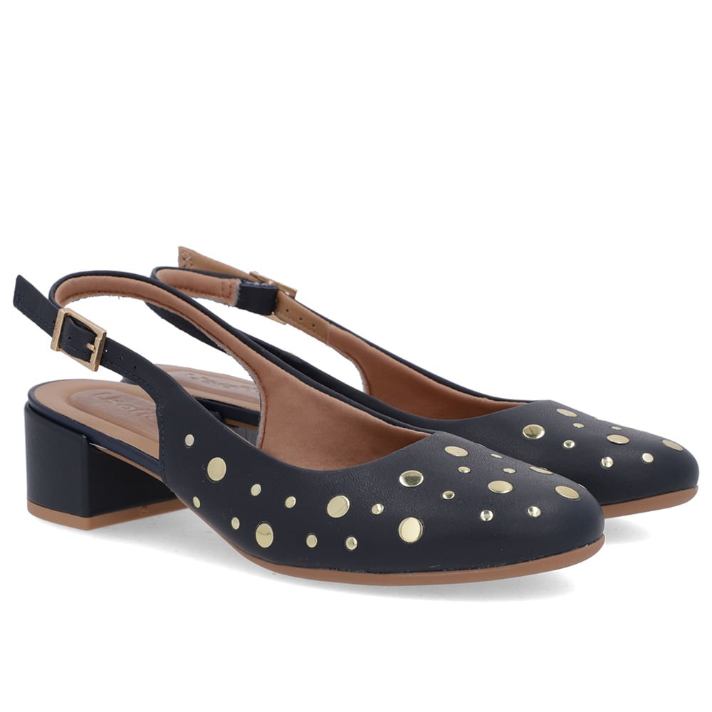 Slingback Azul Bico Redondo Couro Laser Tachas Azul 2