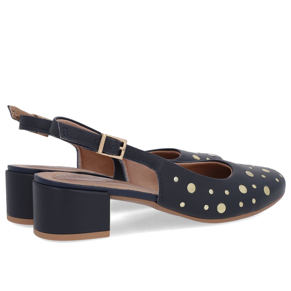 Slingback Azul Bico Redondo Couro Laser Tachas Azul 3