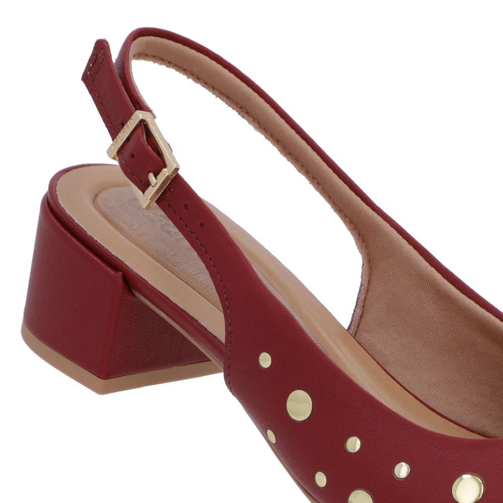 Slingback Vermelho Bico Redondo Couro Laser Tachas Vermelho 4