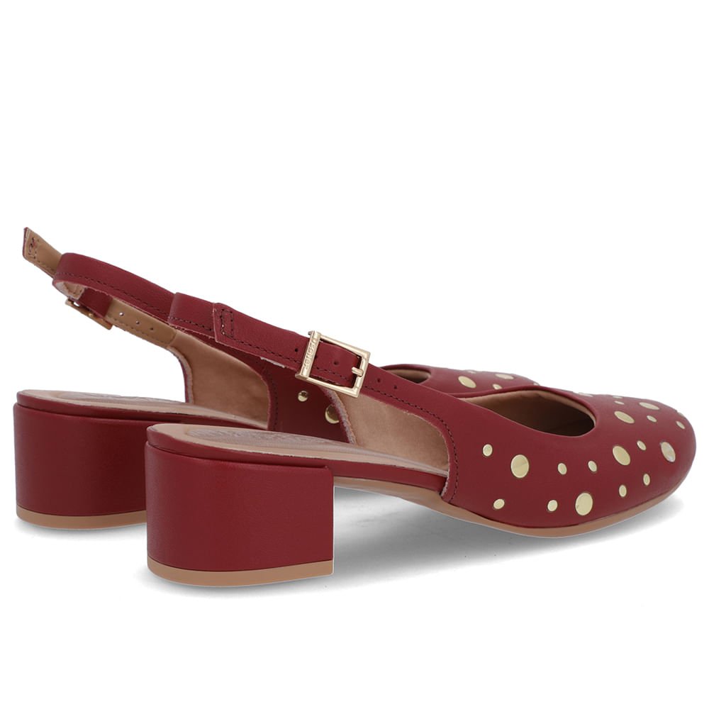 Slingback Vermelho Bico Redondo Couro Laser Tachas Vermelho 3