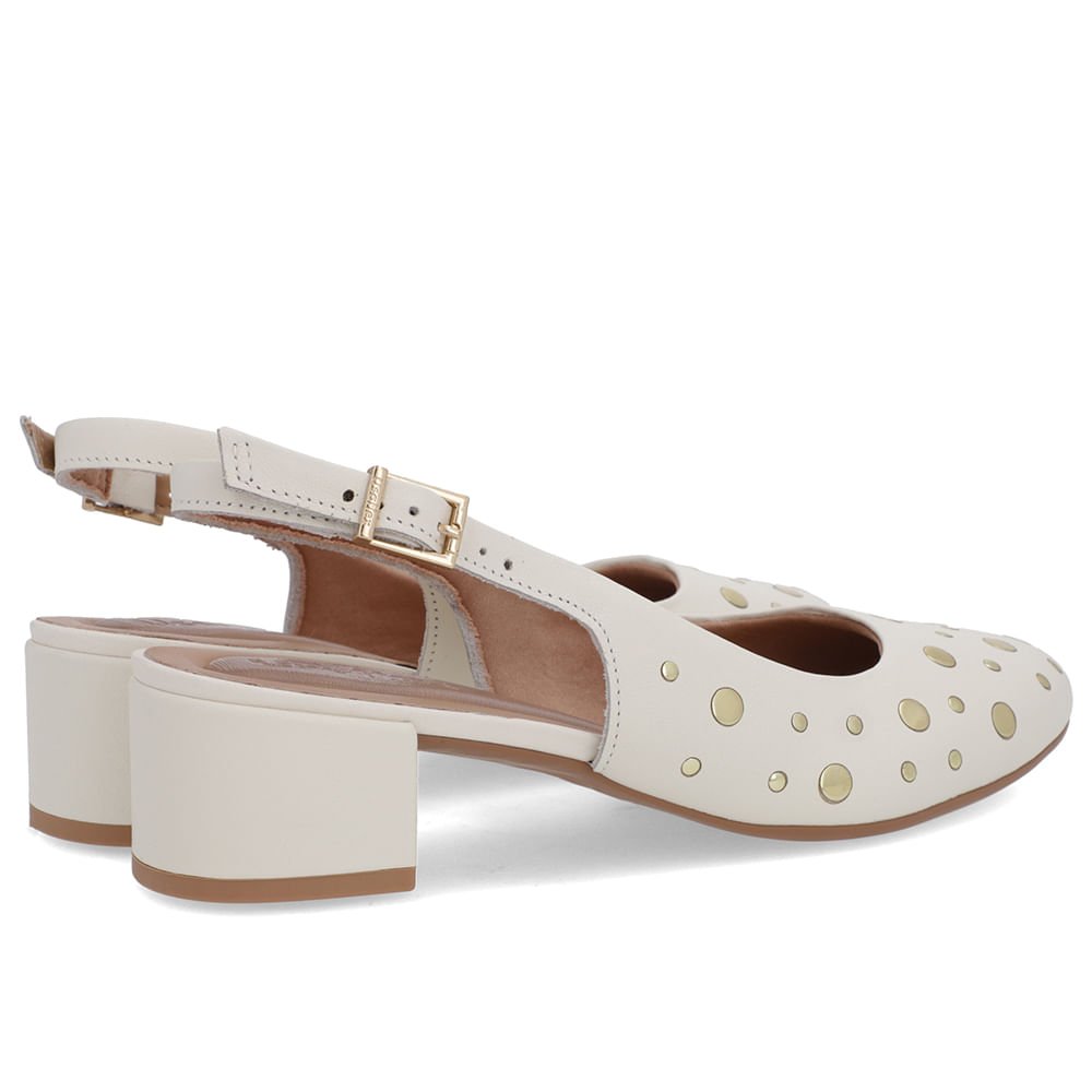 Slingback Branco Marfim Bico Redondo Couro Laser Tachas Branco 3