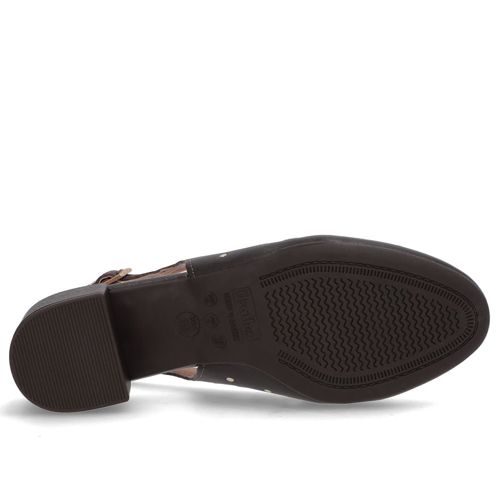 Slingback Marrom Bico Redondo Couro Laser Tachas Marrom 5