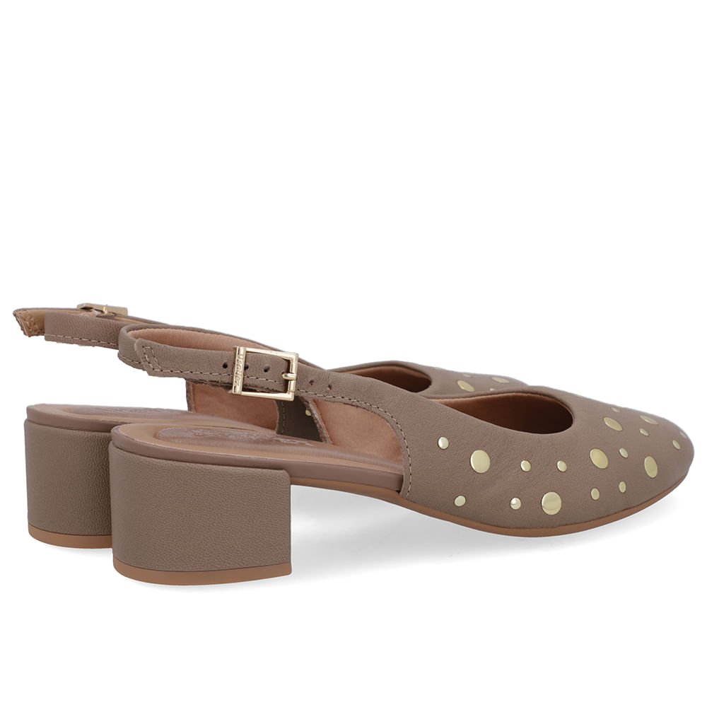 Slingback Marrom Bico Redondo Couro Laser Tachas Marrom 3