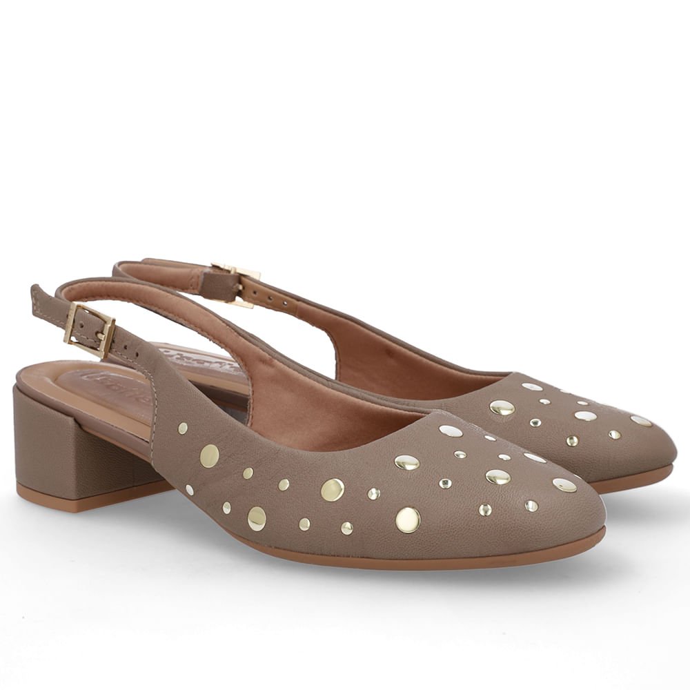 Slingback Marrom Bico Redondo Couro Laser Tachas Marrom 2