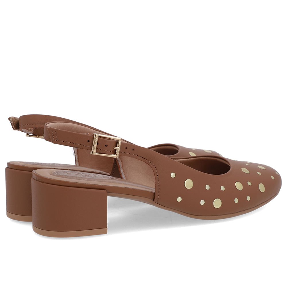 Slingback Marrom Bico Redondo Couro Laser Tachas Marrom 3