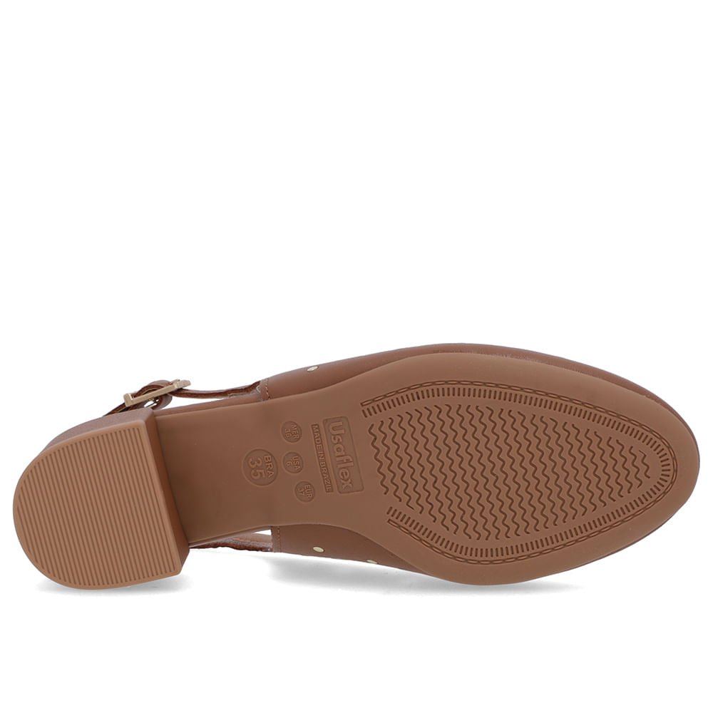 Slingback Marrom Bico Redondo Couro Laser Tachas Marrom 5