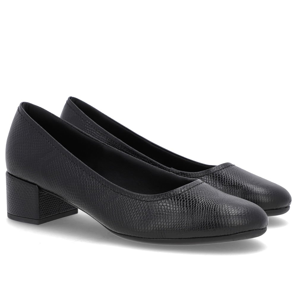 Scarpin Preto Couro Bico Redondo Básico Preto 2