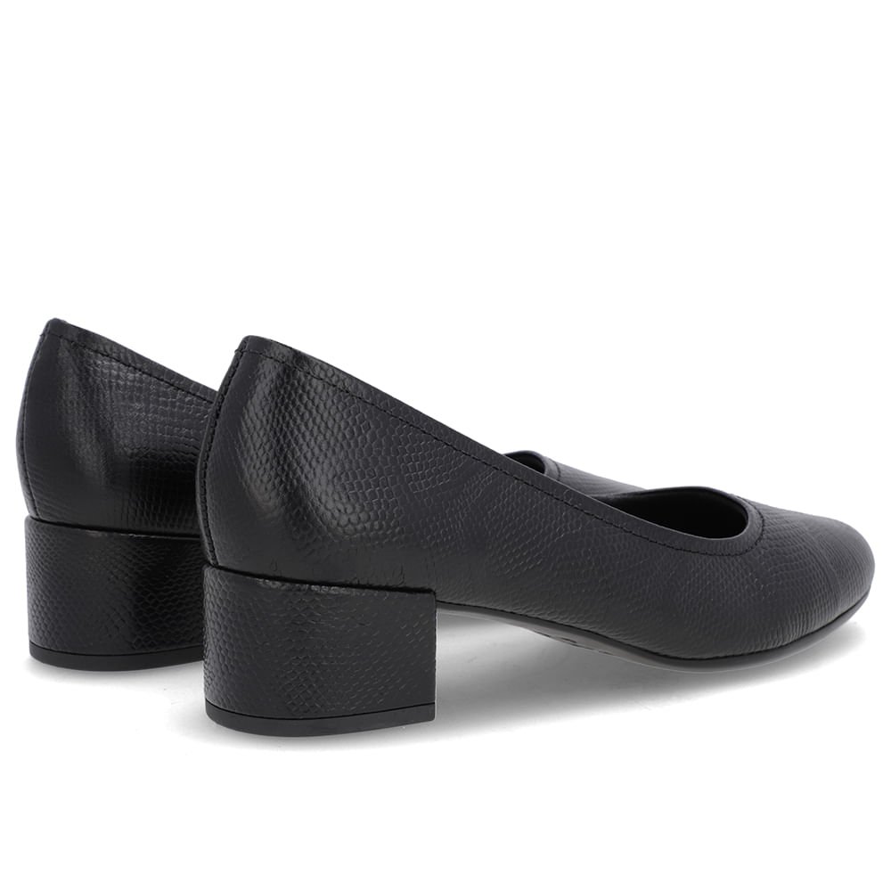 Scarpin Preto Couro Bico Redondo Básico Preto 3
