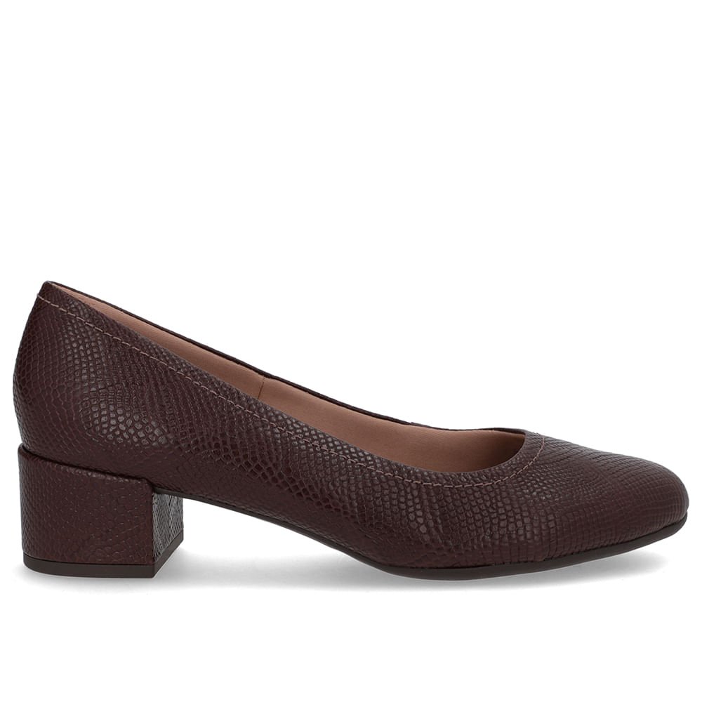 Scarpin Marrom Couro Bico Redondo Básico