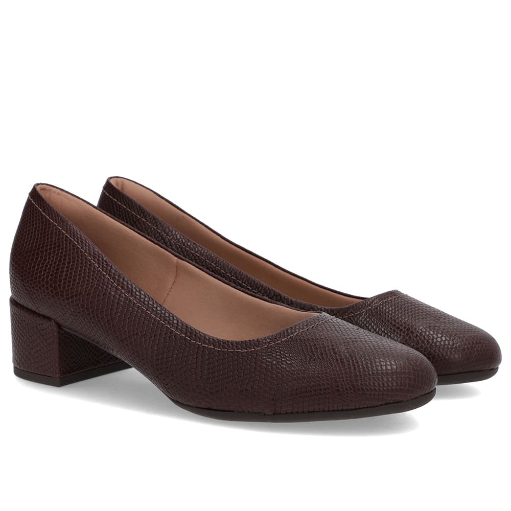 Scarpin Marrom Couro Bico Redondo Básico Marrom 2