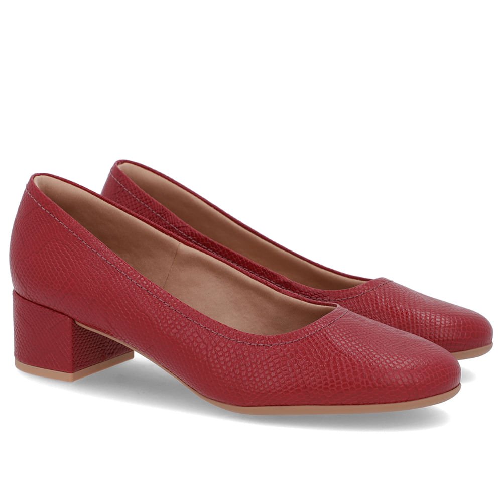 Scarpin Vermelho Couro Bico Redondo Básico Vermelho 2
