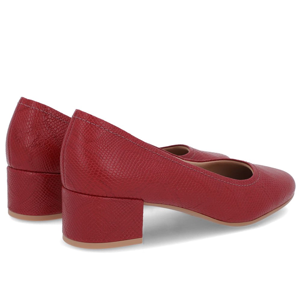 Scarpin Vermelho Couro Bico Redondo Básico Vermelho 3