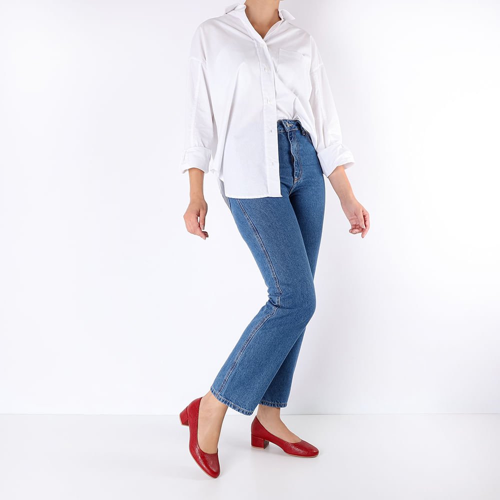 Scarpin Vermelho Couro Bico Redondo Básico Vermelho 4