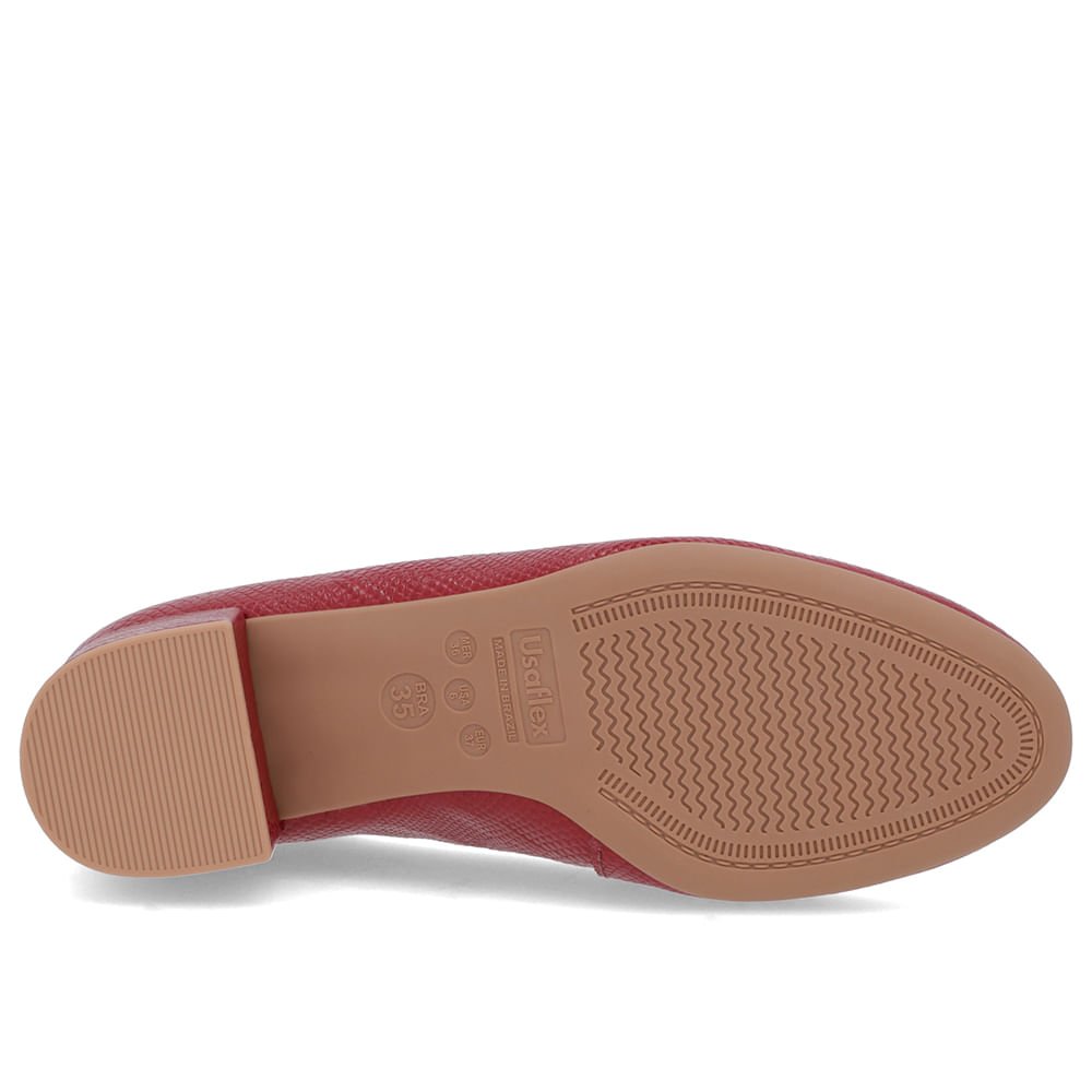 Scarpin Vermelho Couro Bico Redondo Básico Vermelho 5