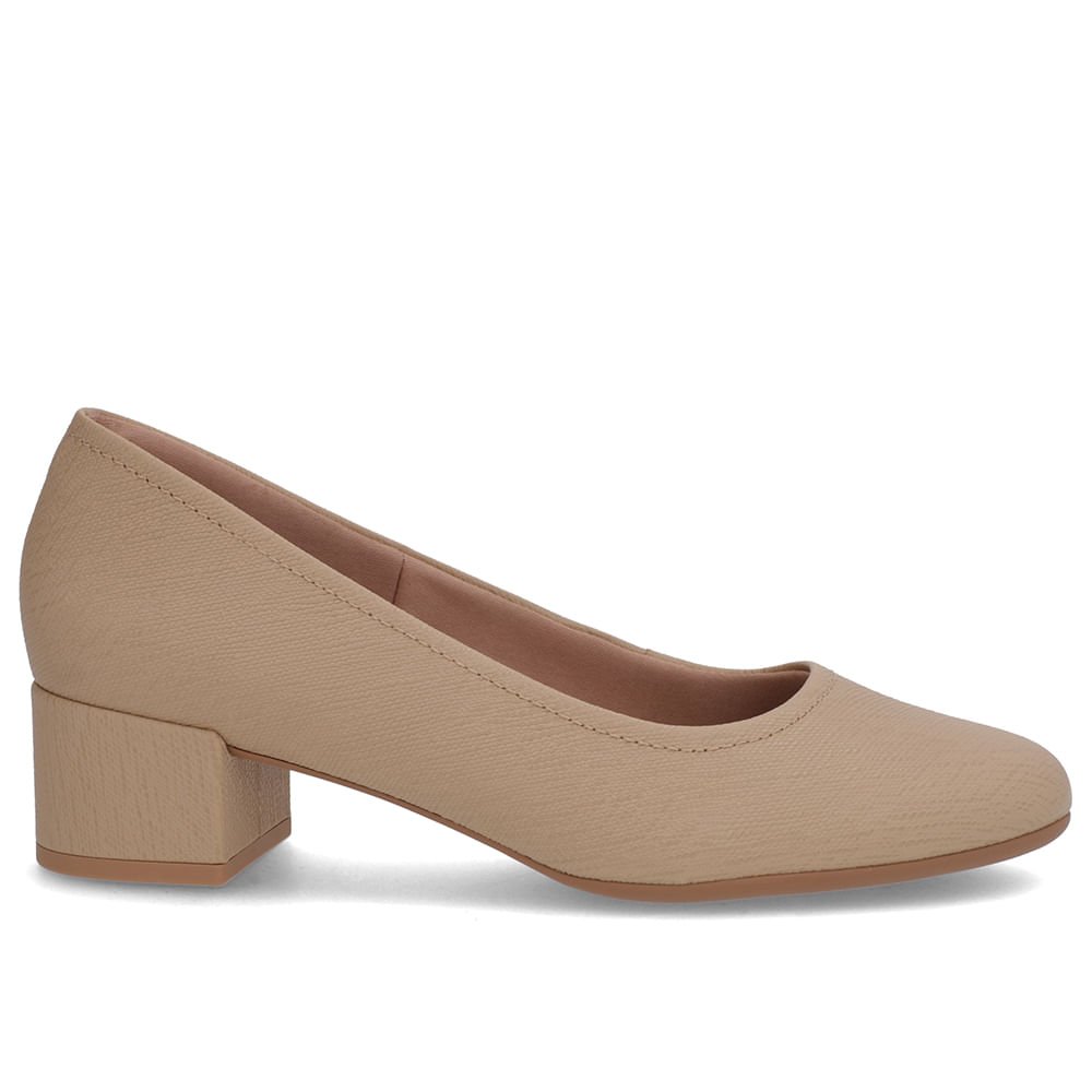 Scarpin Bege Couro Bico Redondo Básico