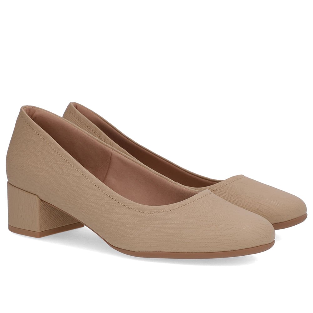 Scarpin Bege Couro Bico Redondo Básico Bege 2