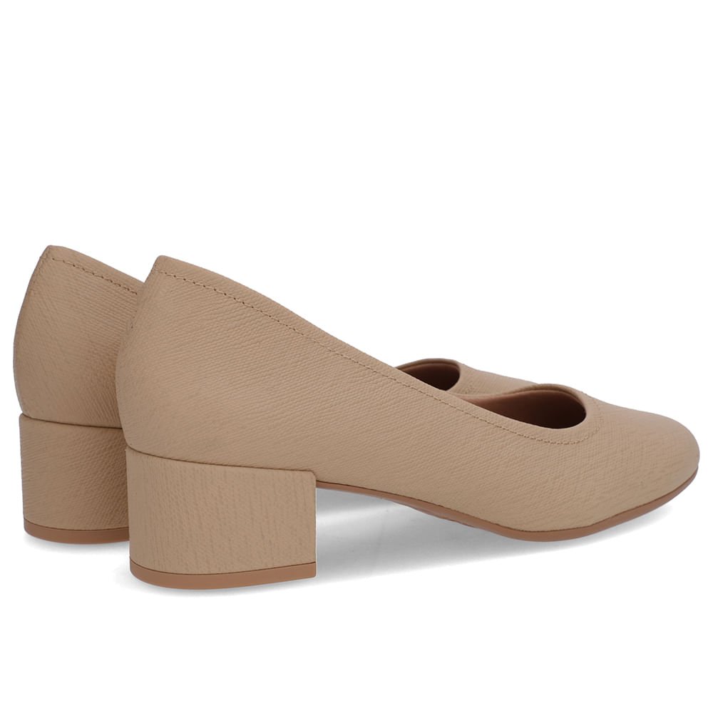 Scarpin Bege Couro Bico Redondo Básico Bege 3