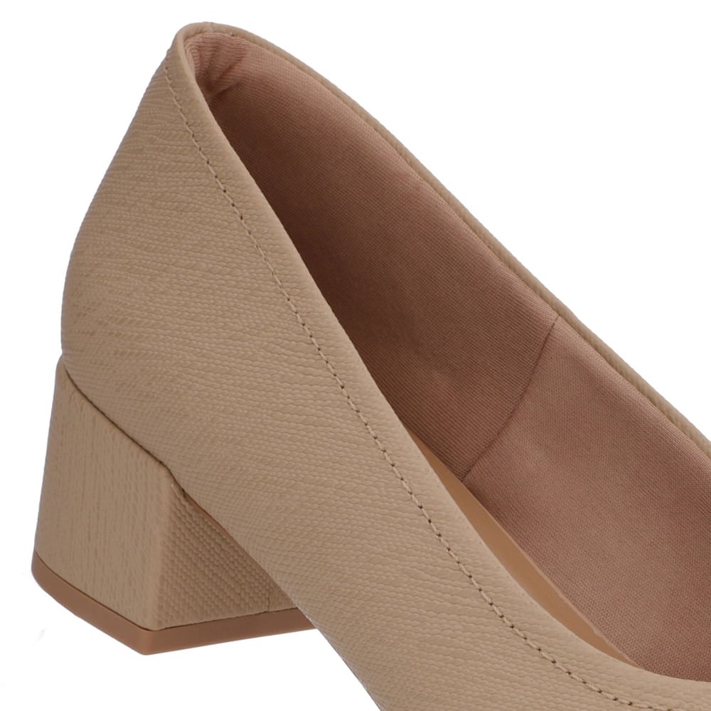 Scarpin Bege Couro Bico Redondo Básico Bege 4