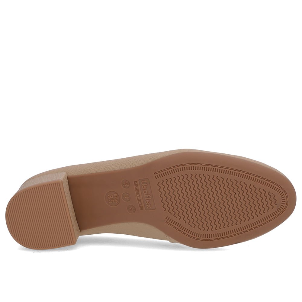 Scarpin Bege Couro Bico Redondo Básico Bege 5