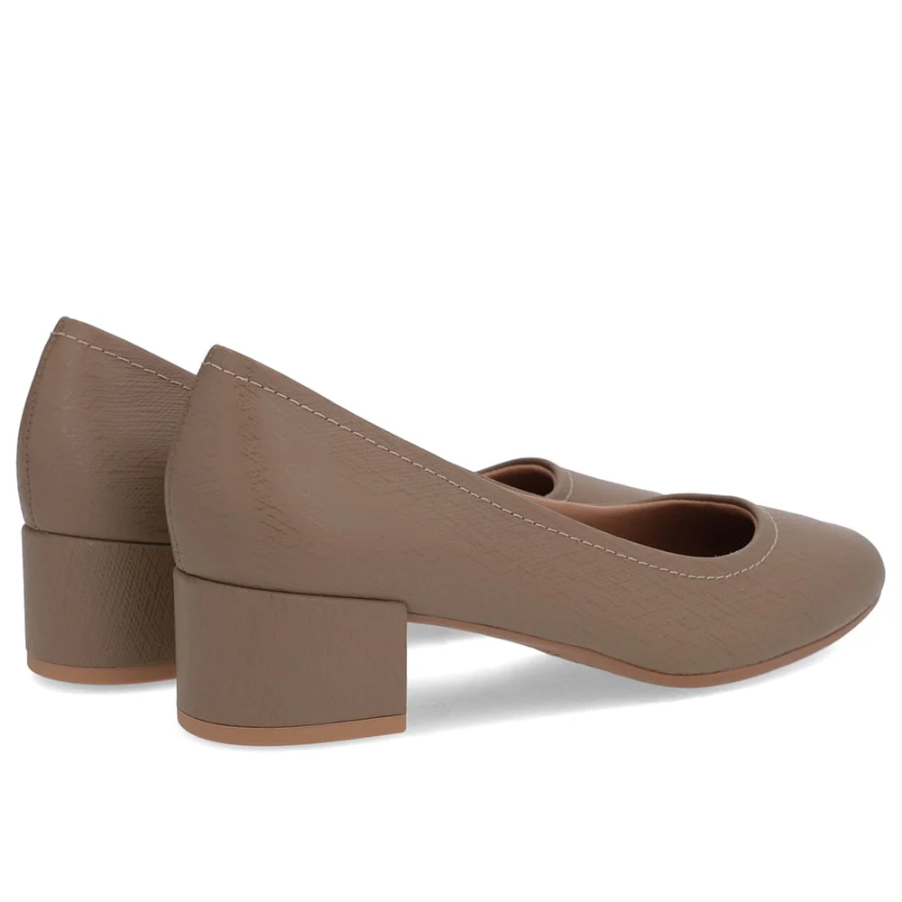 Scarpin Marrom Couro Bico Redondo Básico Marrom 3