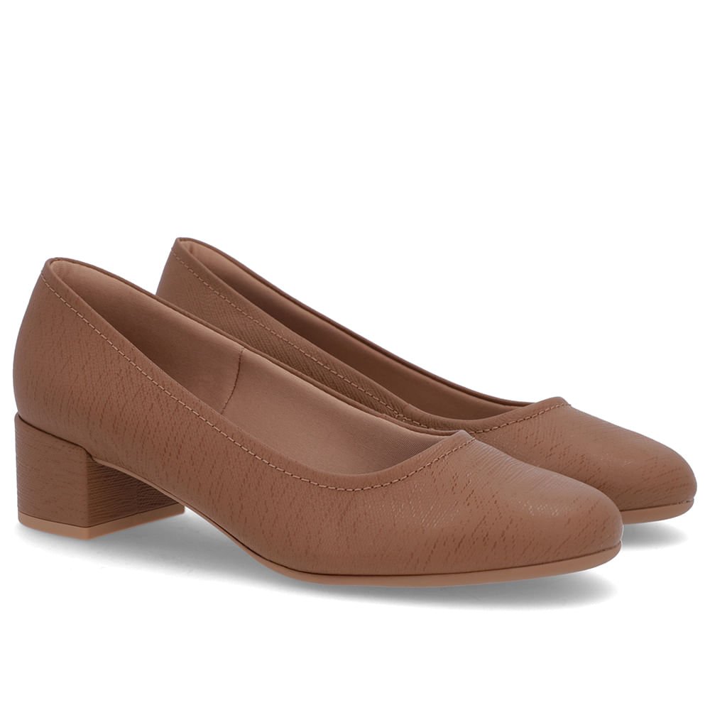 Scarpin Marrom Couro Bico Redondo Básico Marrom 2