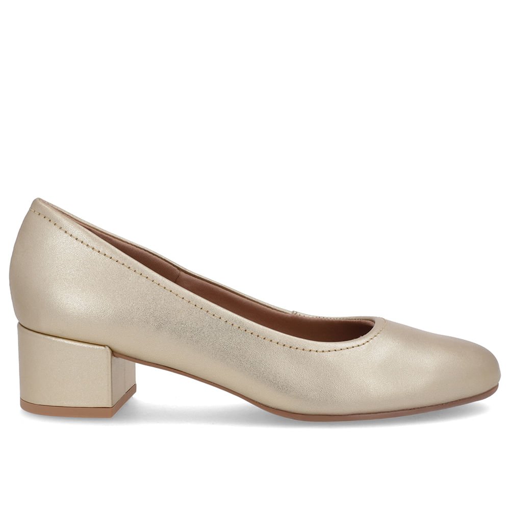 Scarpin Dourado Couro Bico Redondo Básico