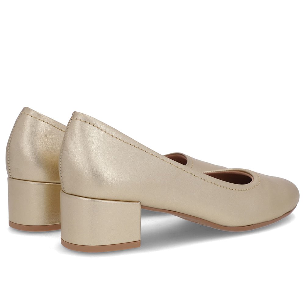Scarpin Dourado Couro Bico Redondo Básico Dourado 3