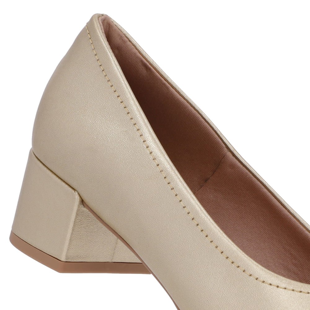 Scarpin Dourado Couro Bico Redondo Básico Dourado 4