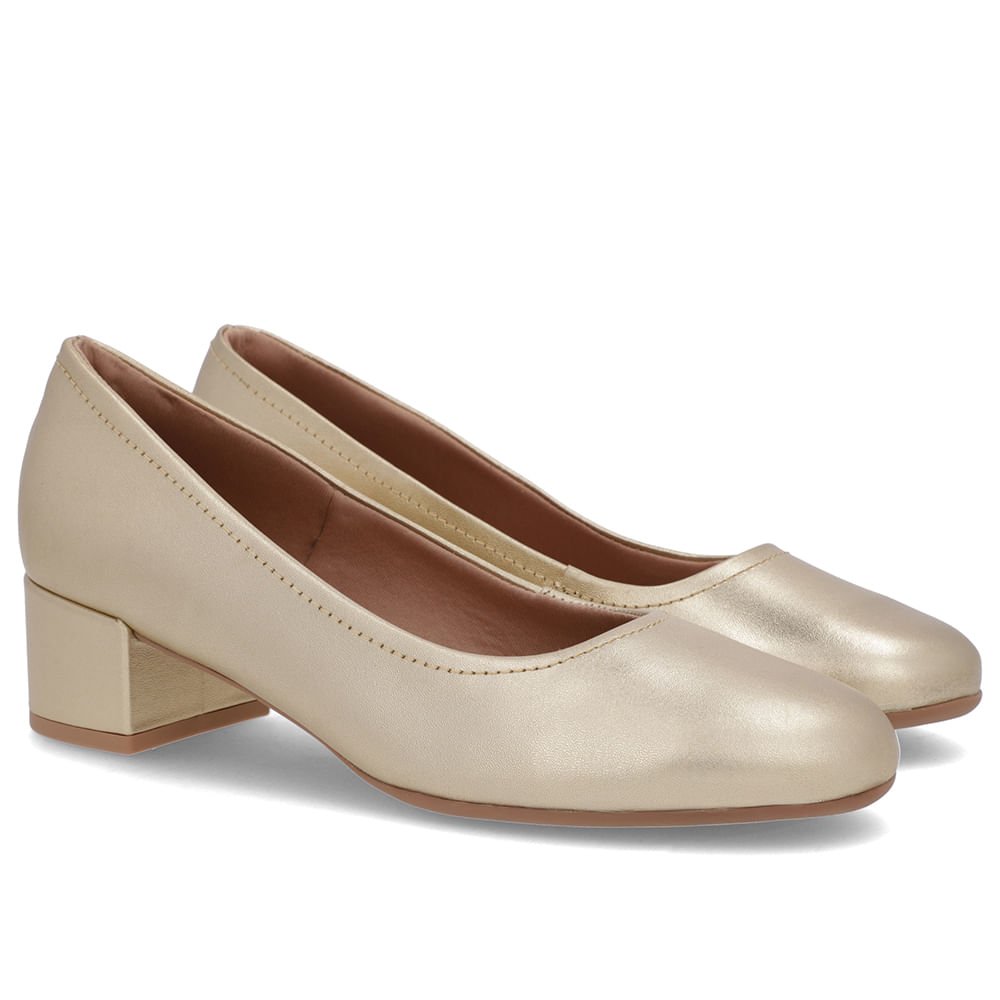 Scarpin Dourado Couro Bico Redondo Básico Dourado 2