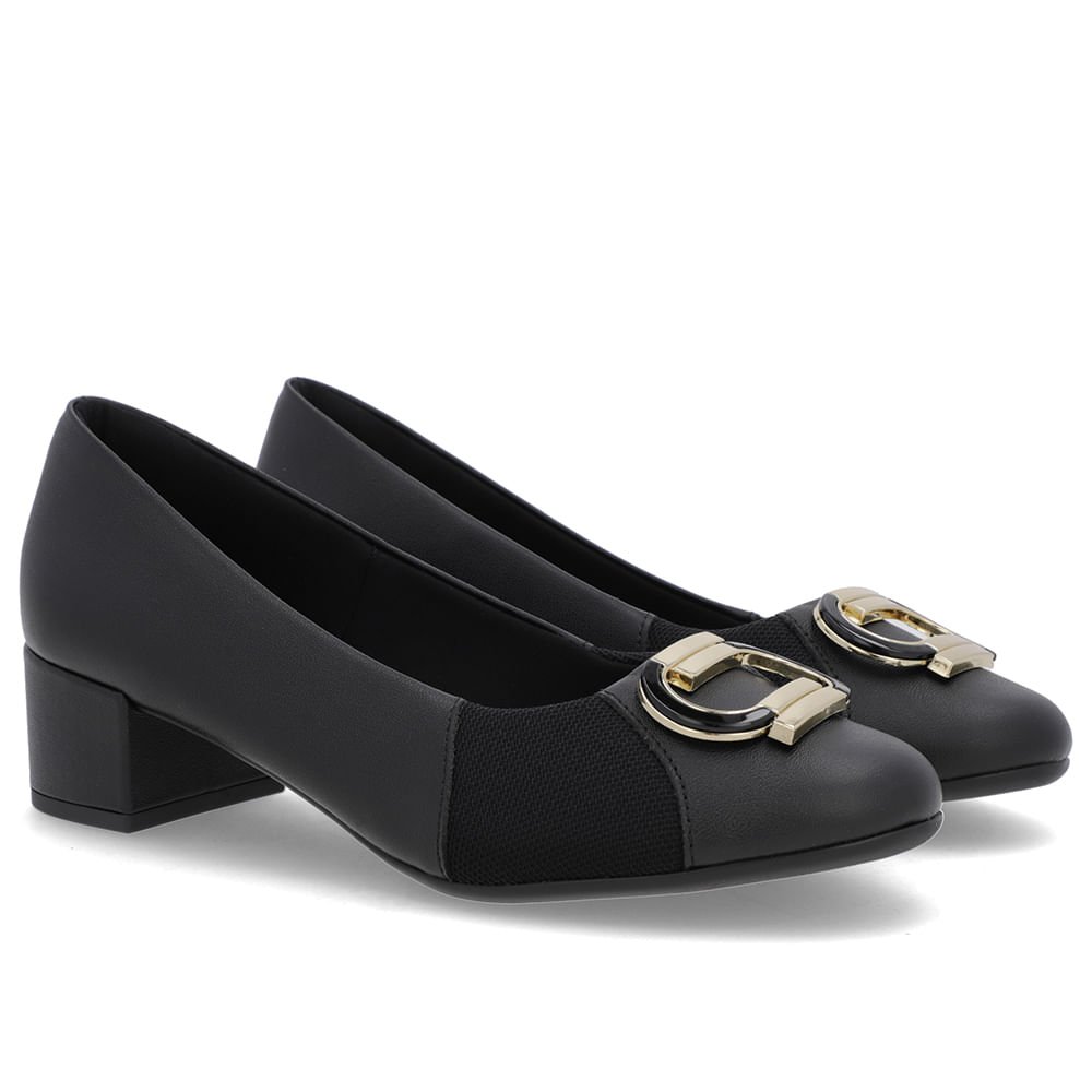 Scarpin Preto Couro Lateral Tecido Preto 2