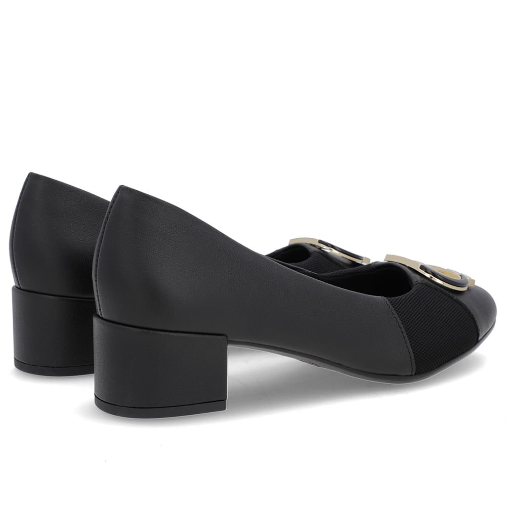 Scarpin Preto Couro Lateral Tecido Preto 3