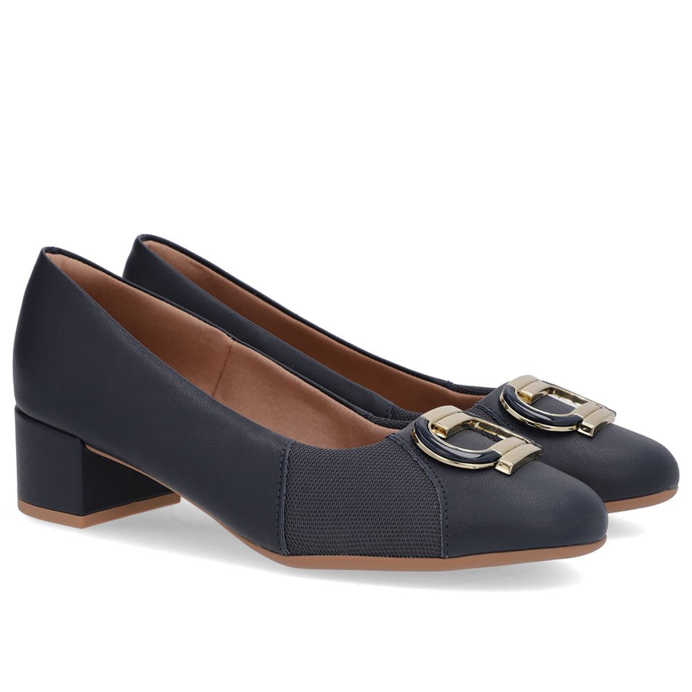 Scarpin Azul Couro Lateral Tecido Azul 2
