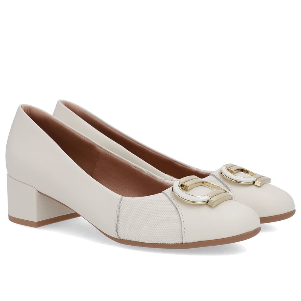 Scarpin Branco Marfim Couro Lateral Tecido Branco 2