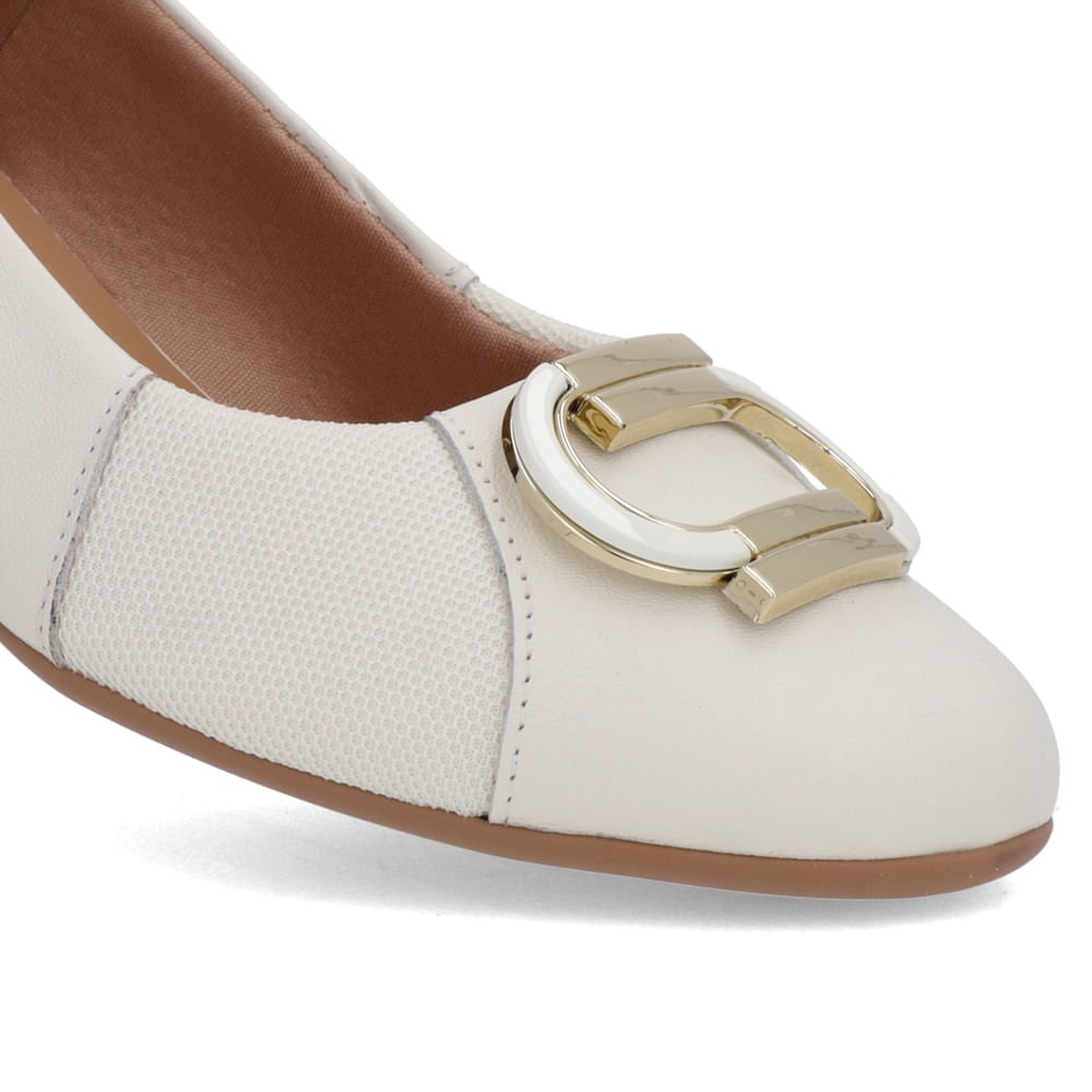 Scarpin Branco Marfim Couro Lateral Tecido Branco 4