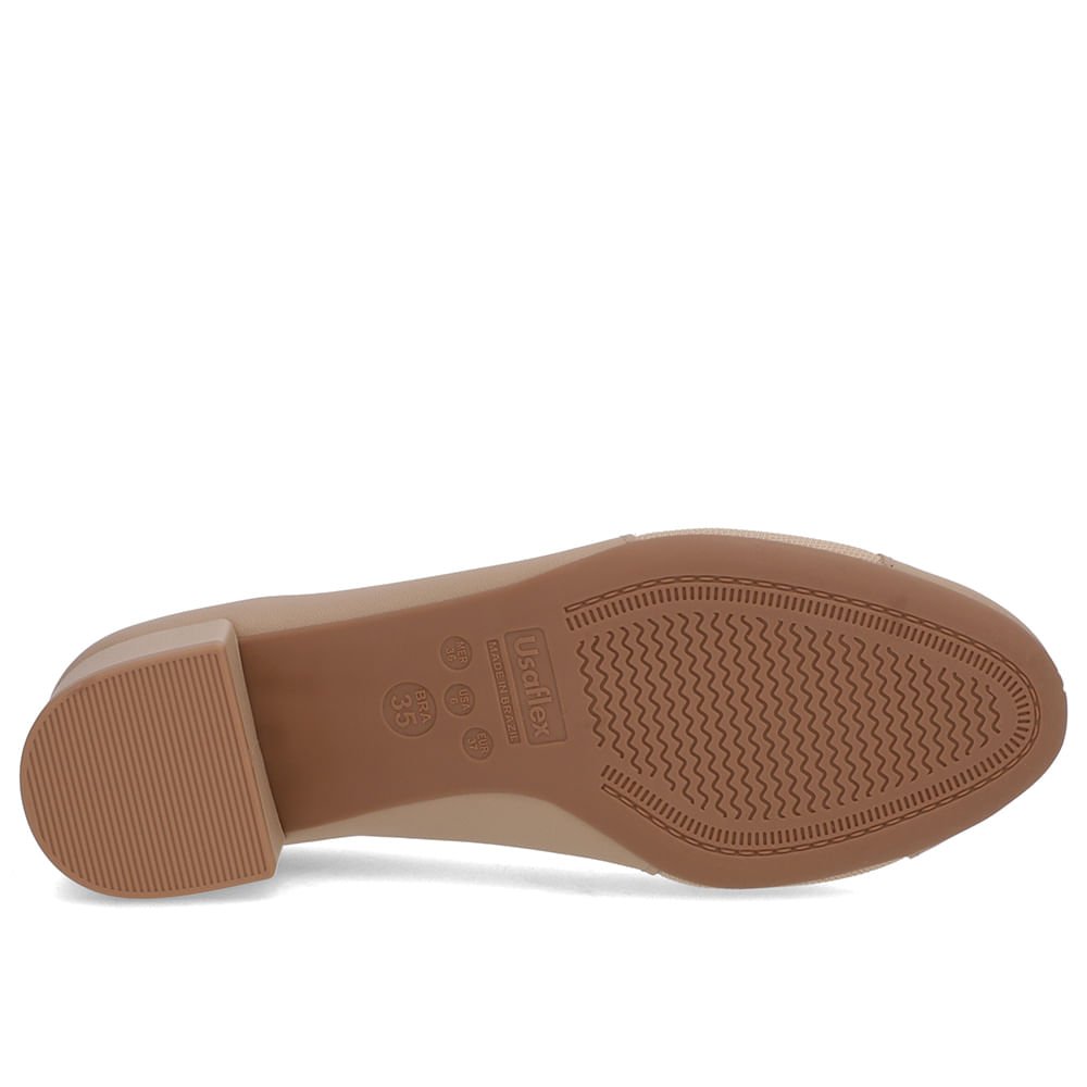 Scarpin Bege Couro Lateral Tecido Bege 5