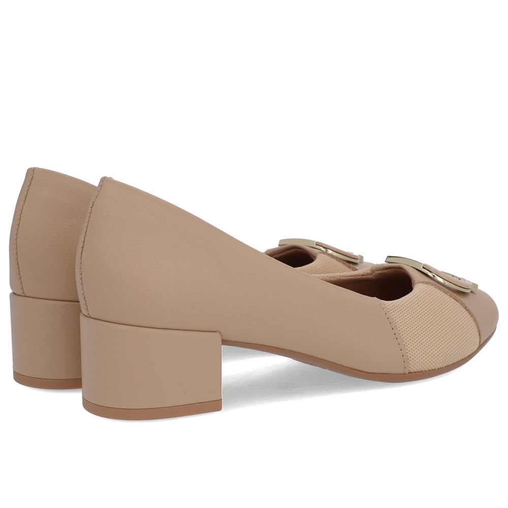 Scarpin Bege Couro Lateral Tecido Bege 3